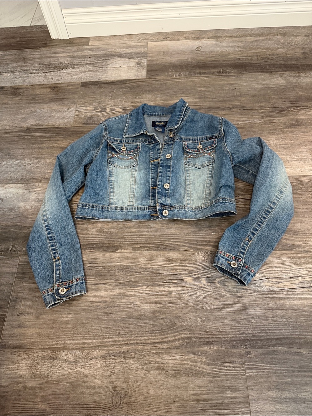Angels Light Blue Cropped Denim Jacket